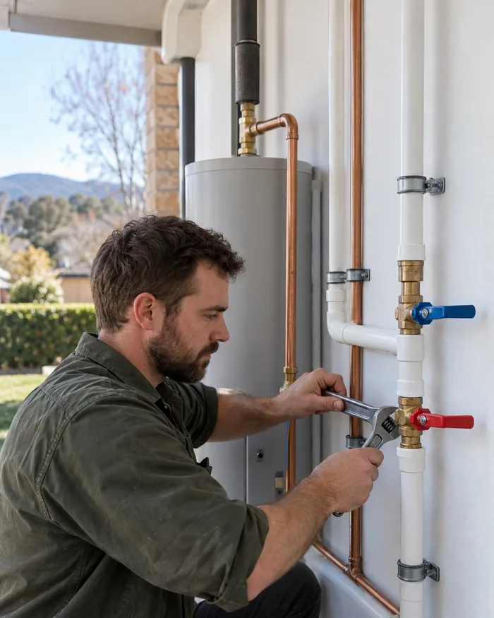 New copper and PVC pipework with isolation valves